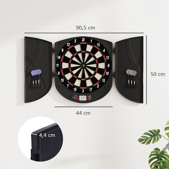 Elektronisch digitaal dartbord met 6 darts, tot 8 spelers, scorebord, zijpoorten, lcd-scherm en 26 spellen, 44x4,4x50 cm, zwart — afbeelding 2