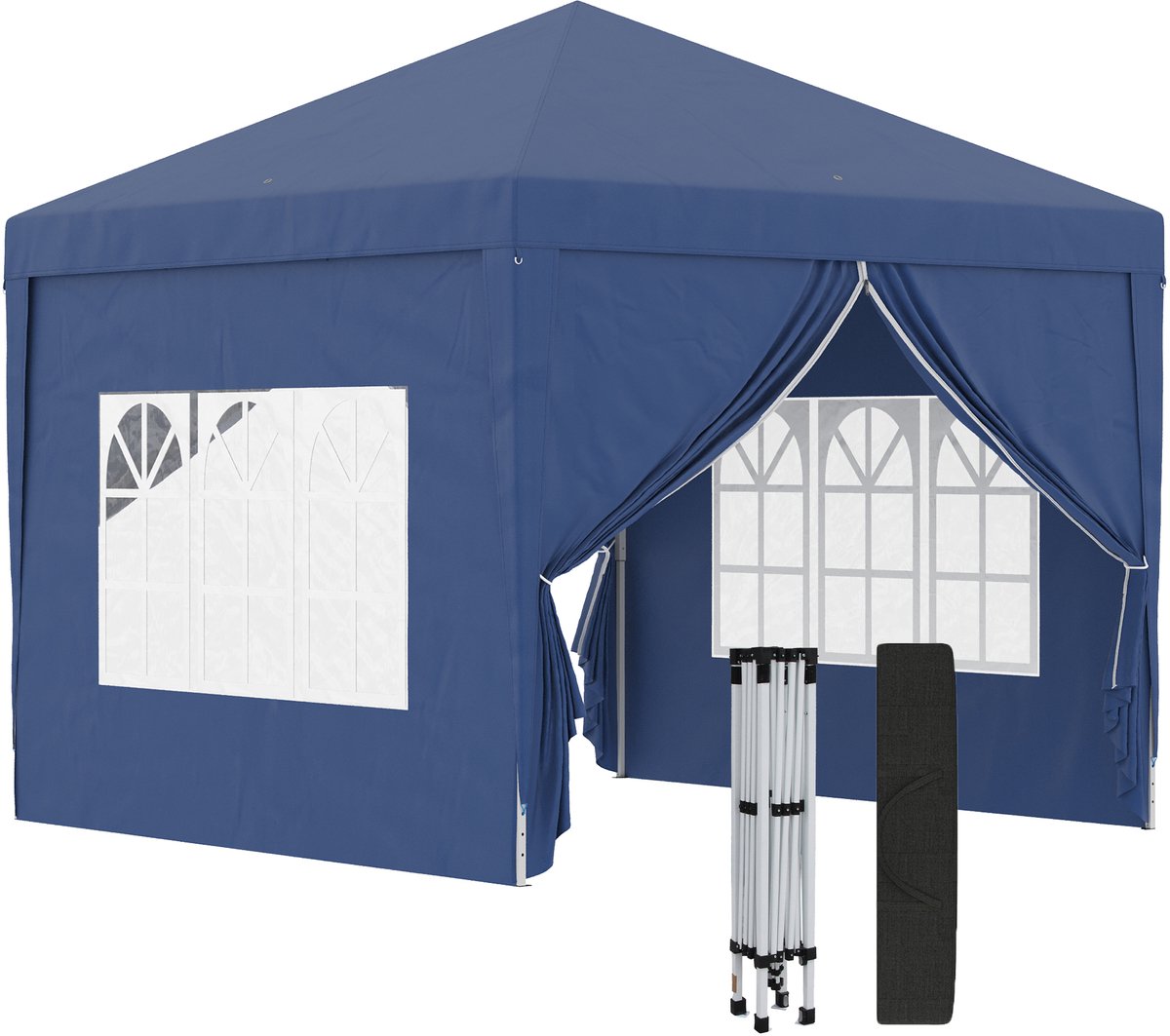 Opvouwbaar tuinpaviljoen met 4 afneembare wanden, 3x3 m, inclusief draagtas, waterdicht en UV-bestendig, blauw.