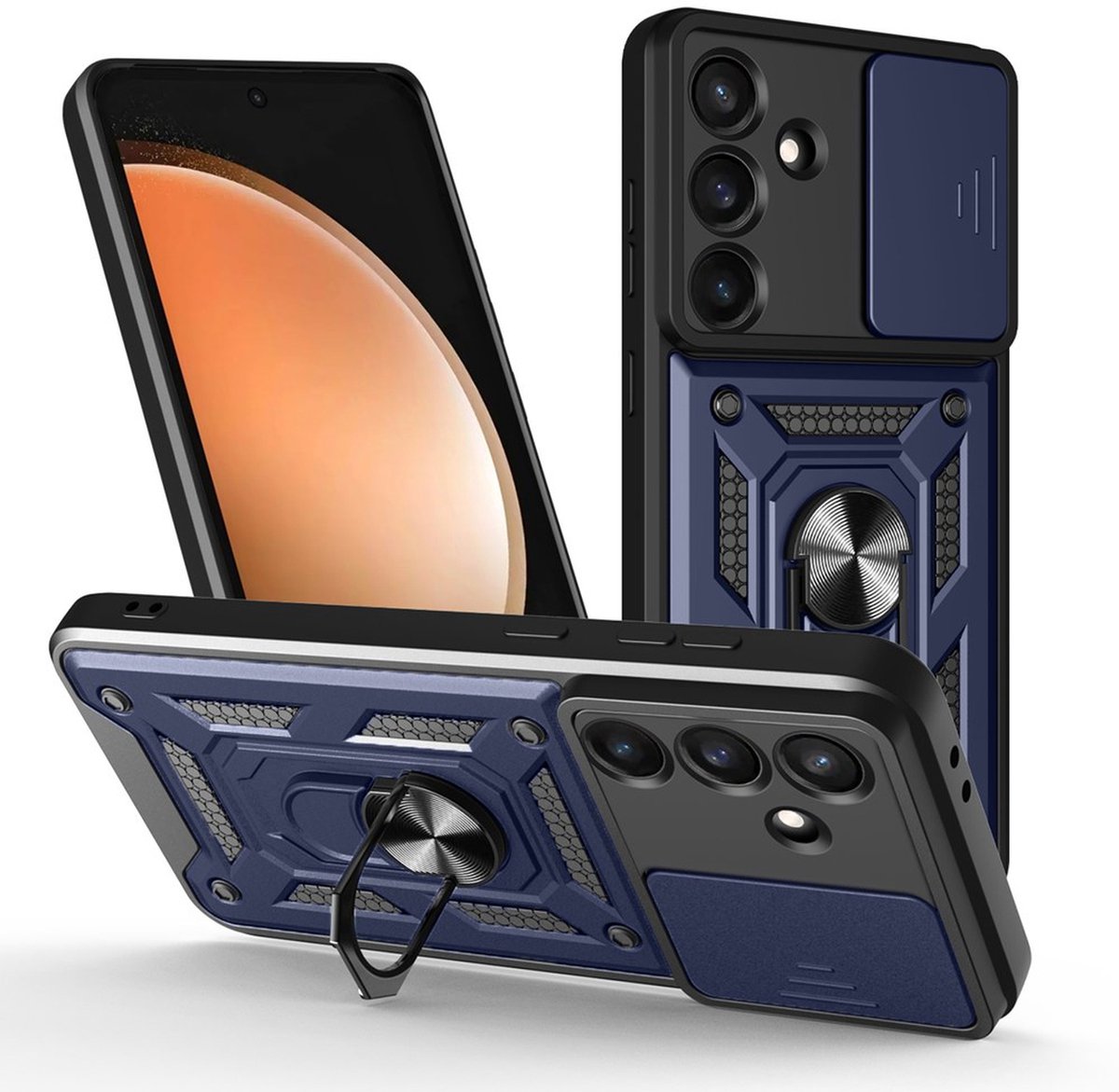 MobyDefend Hoesje - Geschikt voor Samsung Galaxy S26 FE - Pantsercase Met Draaibare Ring - Blauw