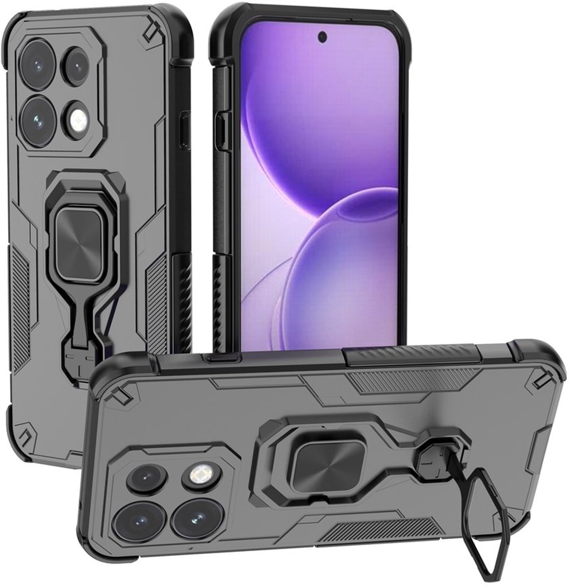 MobyDefend Hoesje - Geschikt voor Oppo Reno16 Pro - Dubbelgelaagde Pantsercase Met Standaard - Zwart