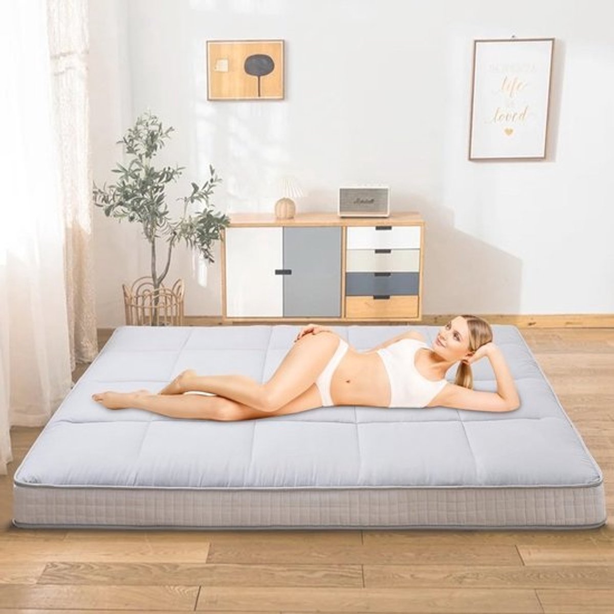 Futon Matras 100 x 200 cm | Vouwmatras 10 cm dik | Japanse Vloermat | Opvouwbare en Ademende Matras voor Camping en Logeerbed
