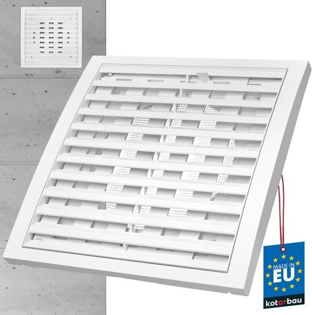 Ventilatierooster Afsluitbaar - Afvoerrooster Lamellen - Luchtstroom Reguleren - Met Insectenbescherming - 200 x 200 mm - Wit