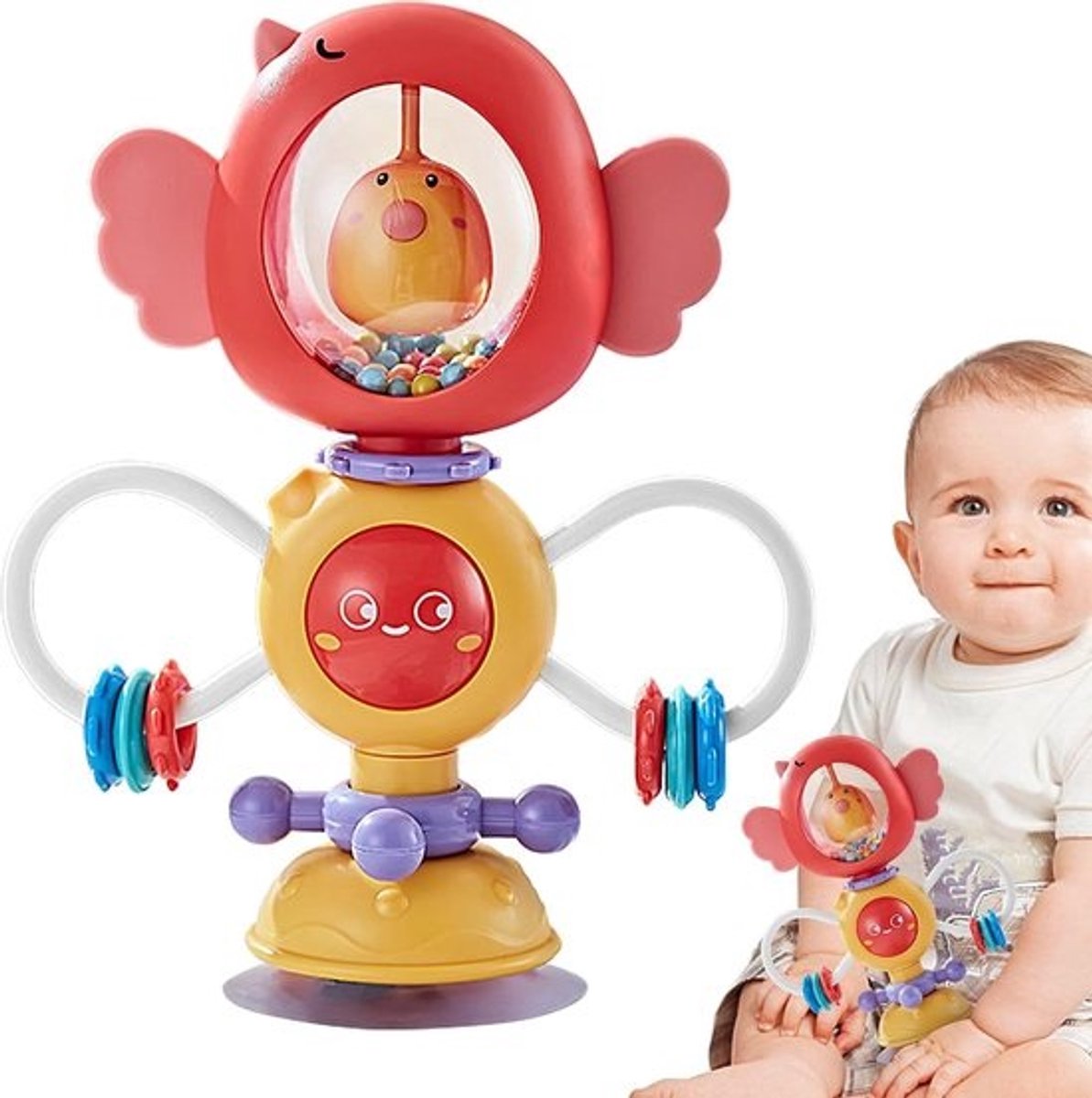 Kinderstoel Speelgoed - Babyspeelgoed Rammelaar - Hoge Stoel Activiteit - Zuignap Bevestiging - 20 x 16 x 6 cm - Rood