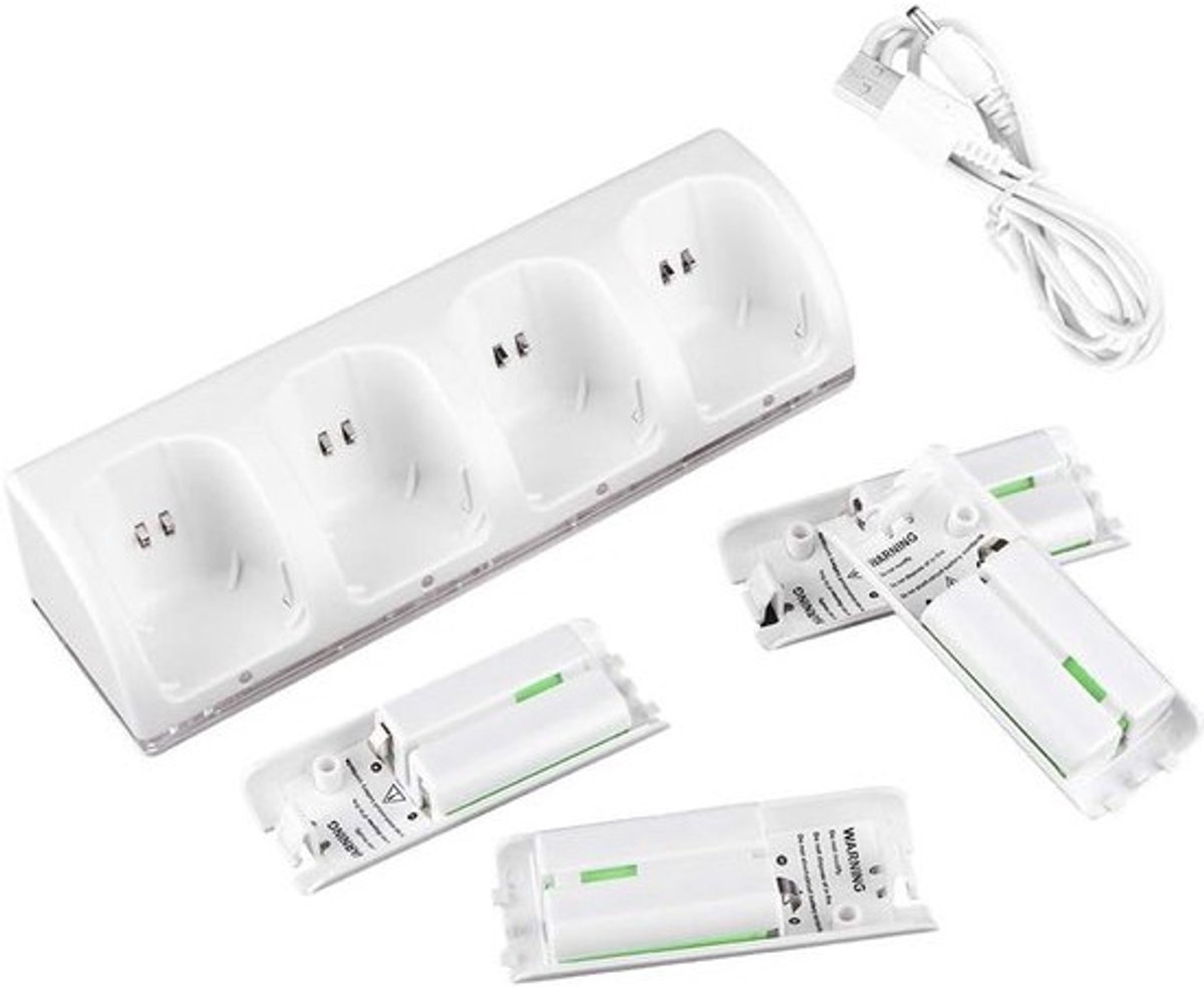 Oplaadstation Controllers - Batterij Lader - Game Opladen - 4 Controllers Tegelijk - 20x10x6 cm - Wit