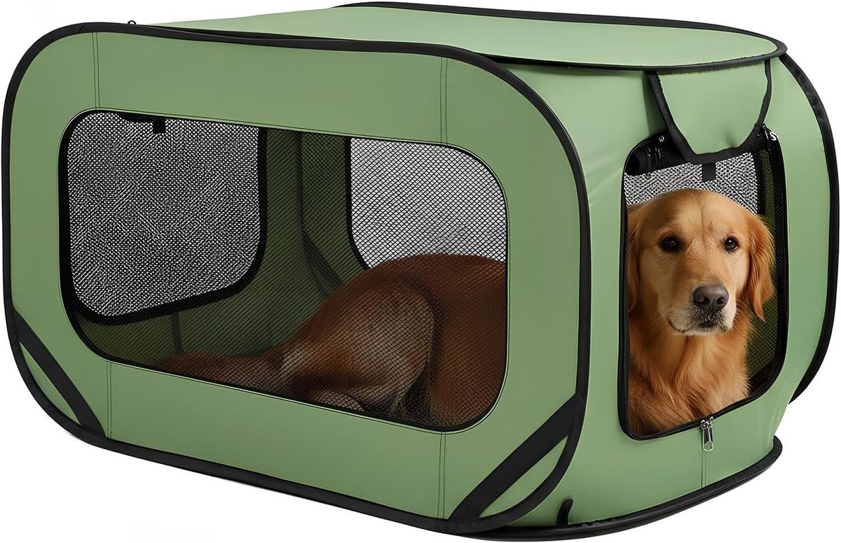 Honden Transportbox - Reismand Kat - Veilig Vervoer - Opvouwbaar Ontwerp - 94 x 53 x 53 cm - Groen
