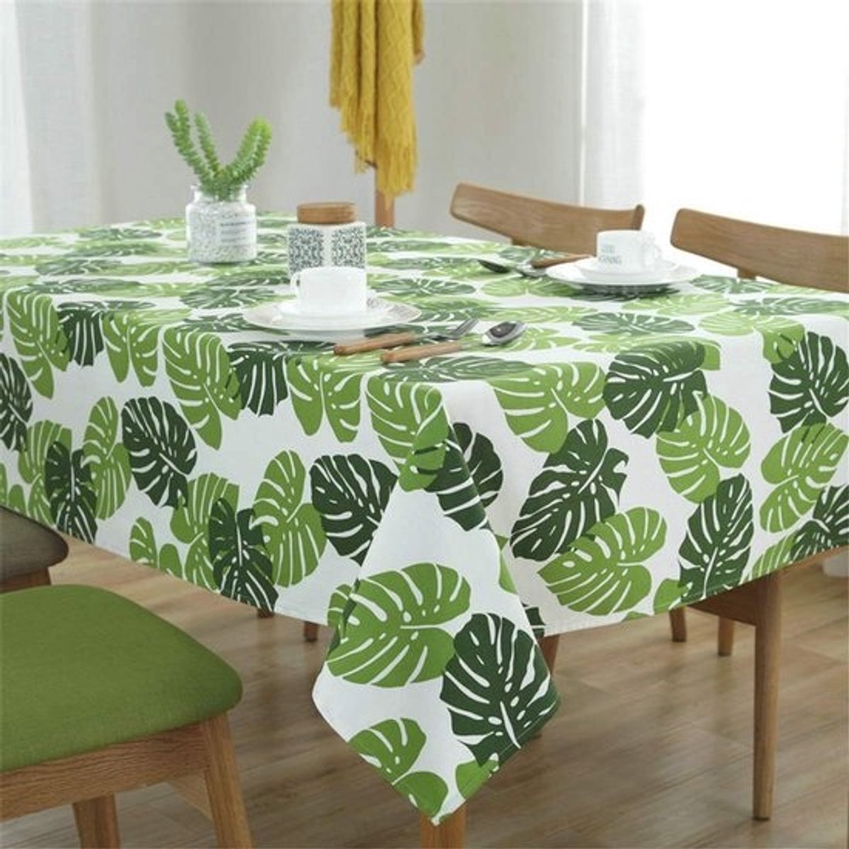 Waterdichte Hoekige Tafelkleed Groen Blad Motief - Afwasbaar en Duurzaam Textiel voor Binnen en Buiten