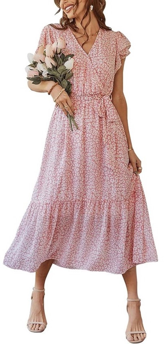 Elegante Lange Zomerjurk met V-hals en Bloemenprint voor Dames