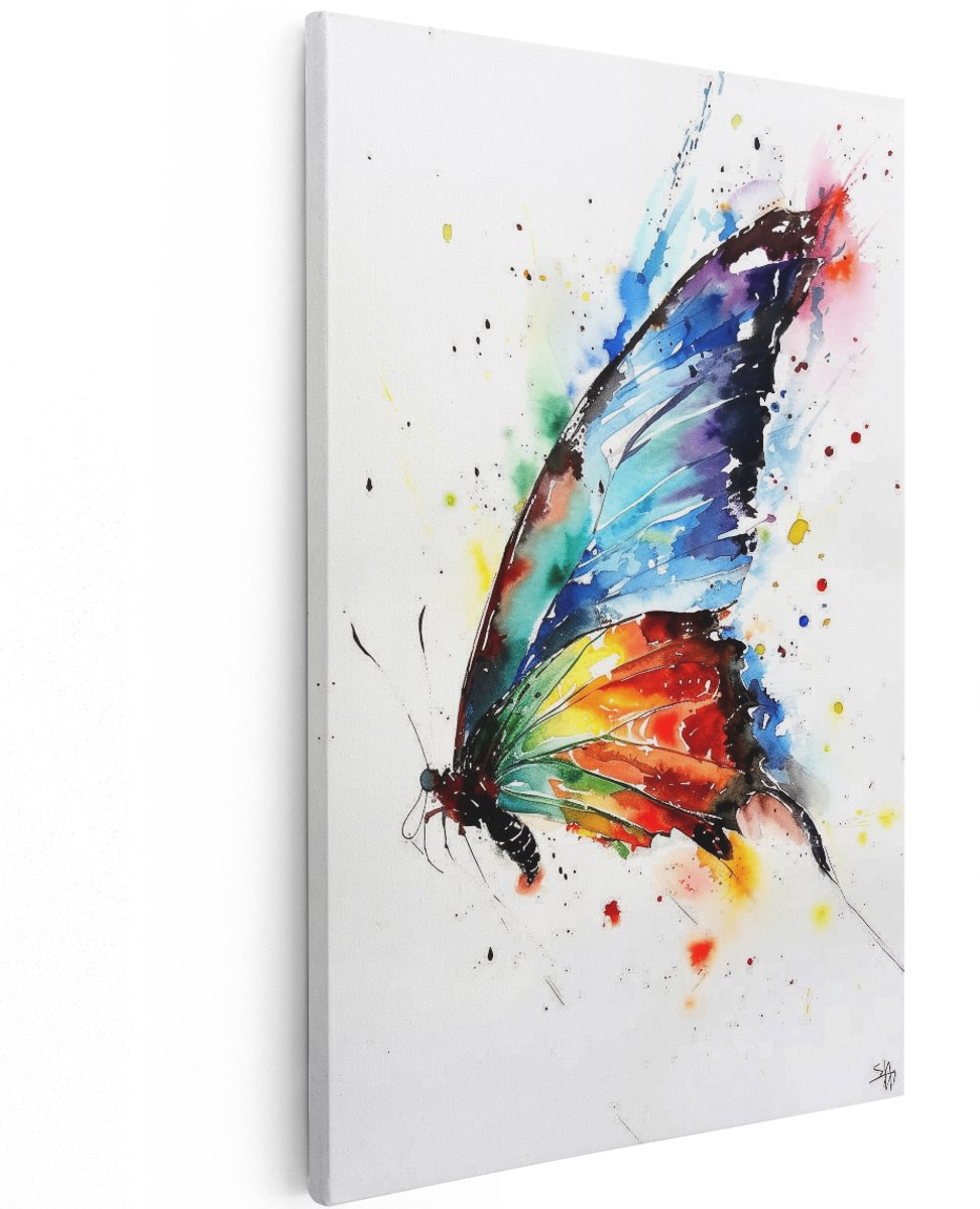 Artaza Canvas Schilderij Kleurrijke Vlinder in Aquarelstijl - Dieren - 120x180 cm - Groot - Wanddecoratie Woonkamer - Schilderijen - Muurdecoratie