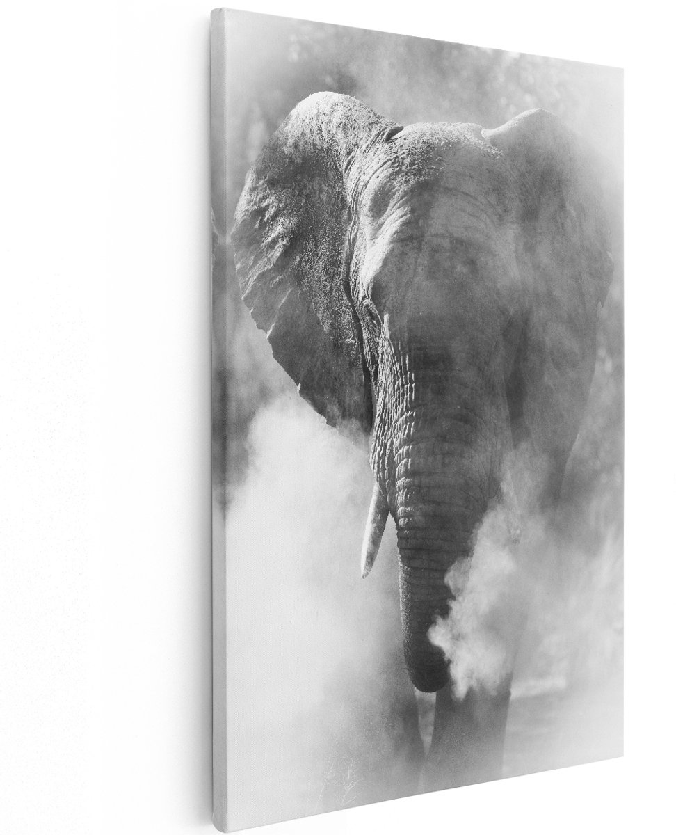 Artaza Canvas Schilderij Olifantenkop - Olifant - Zwart Wit - 120x180 cm - Groot - Wanddecoratie Woonkamer - Schilderijen - Muurdecoratie