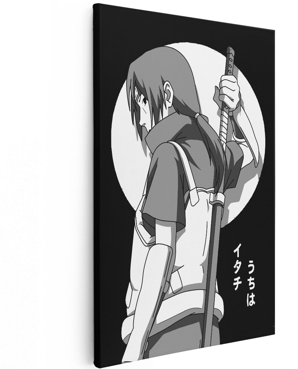 Artaza Canvas Schilderij Itachi Uchiha - 120x180 cm - Groot - Wanddecoratie Anime - Muurdecoratie Naruto - Schilderijen Zwart Wit - Kamer Accessoires