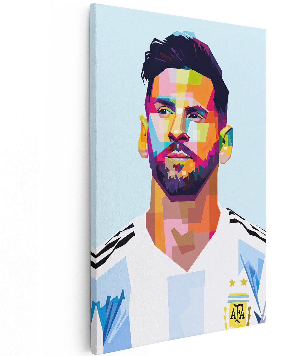 Artaza Canvas Schilderij Lionel Messi bij Argentinië in Abstract - 120x180 cm - Groot - Muurdecoratie - Canvas Print