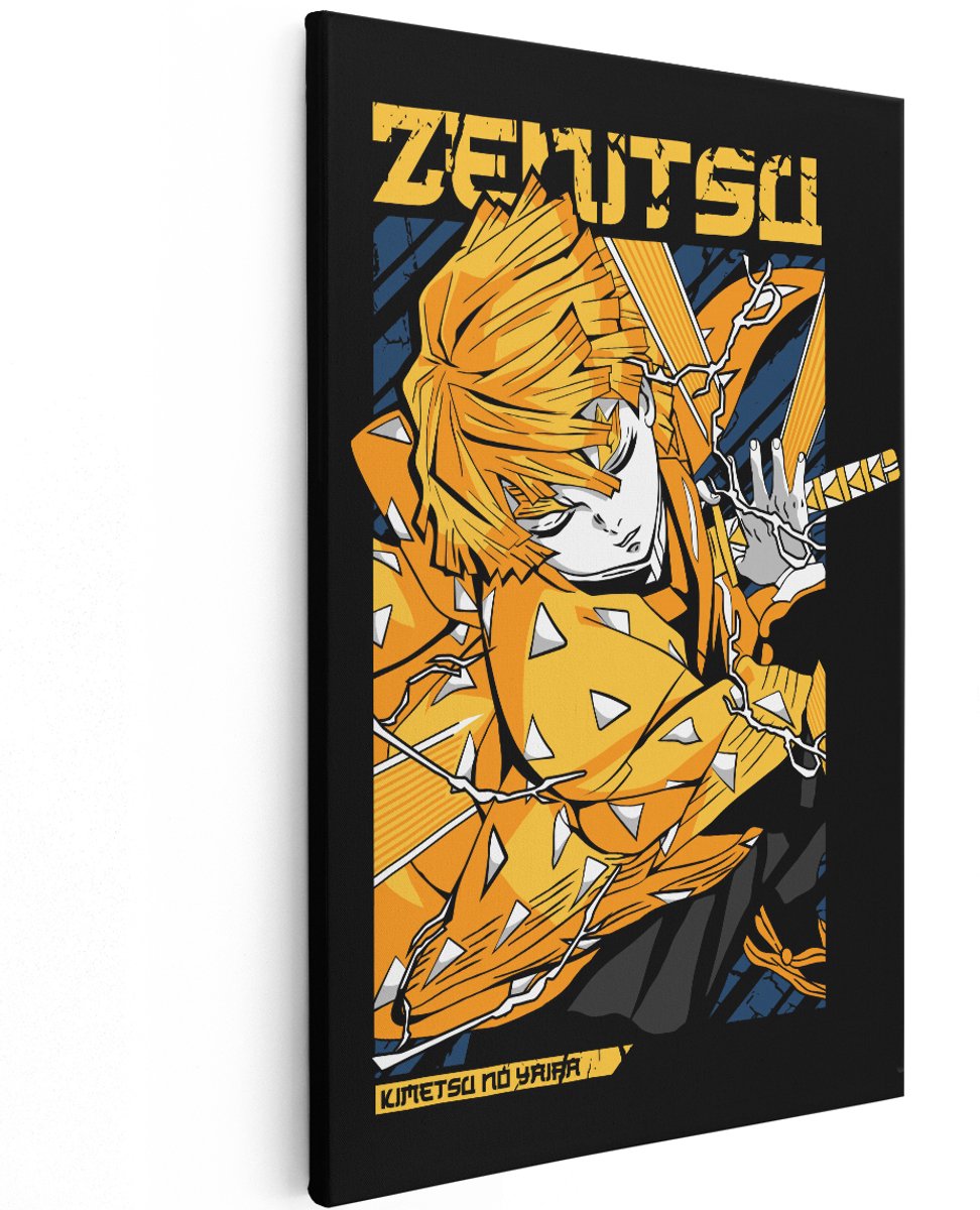 Artaza Canvas Schilderij Zenitsu - 120x180 cm - Groot - Demon Slayer Wanddecoratie Anime - Muurdecoratie Slaapkamer Jongen - Kamer Accessoires