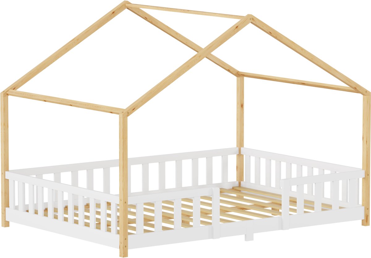 Kinderbed Treviolo huisbed 140x200 cm wit en naturel [en.casa]