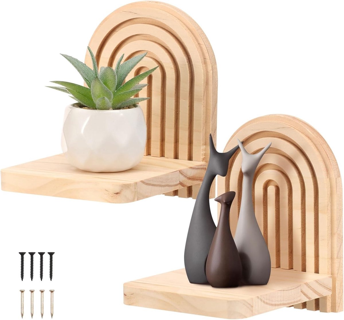 Boho Wandplank van Hout, Decoratie voor Slaapkamer, Woonkamer en Kinderkamer, 11.5 x 13.5 x 15 cm, Stevig en Mooi Design, Ideaal voor Opberging en Versiering
