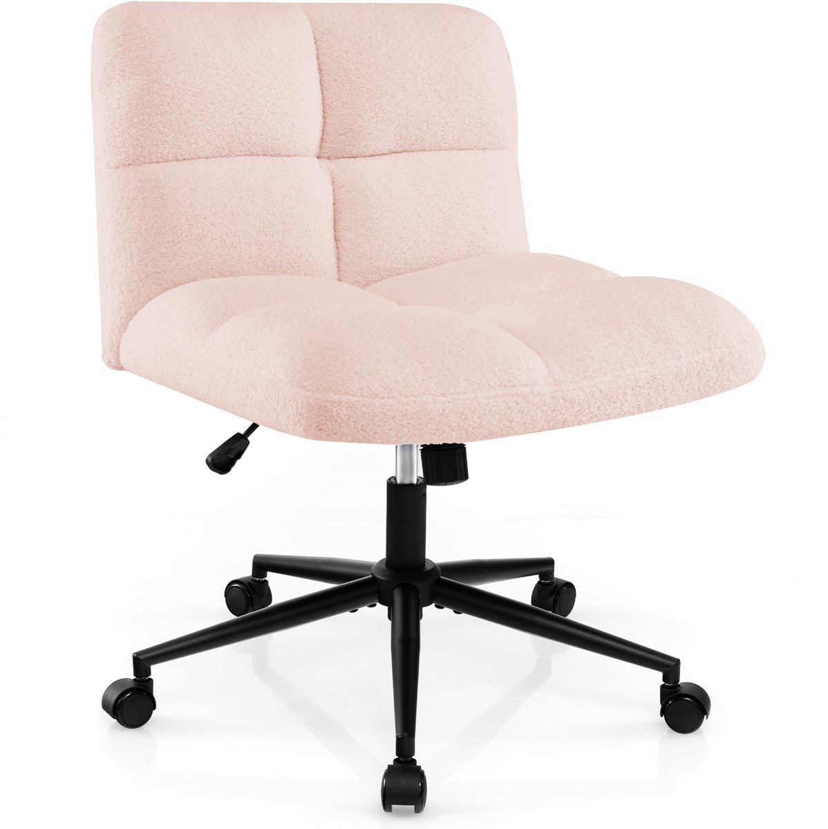 SureDeal® - Bureaustoel - Schneidersitz Stoel - Wielen Draaistoel Armleuningen - Brede Zitting Roze - 73x69x79 cm - Roze