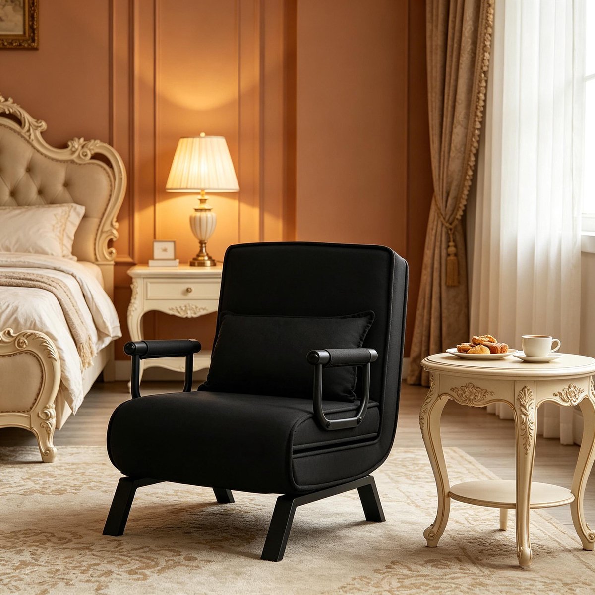 MODENUIT Fauteuil - 65 x 78 x 75 cm - Verstelbare Rugleuning - Voor Woonkamer, Balkon En Slaapkamer - Stof - Zwart