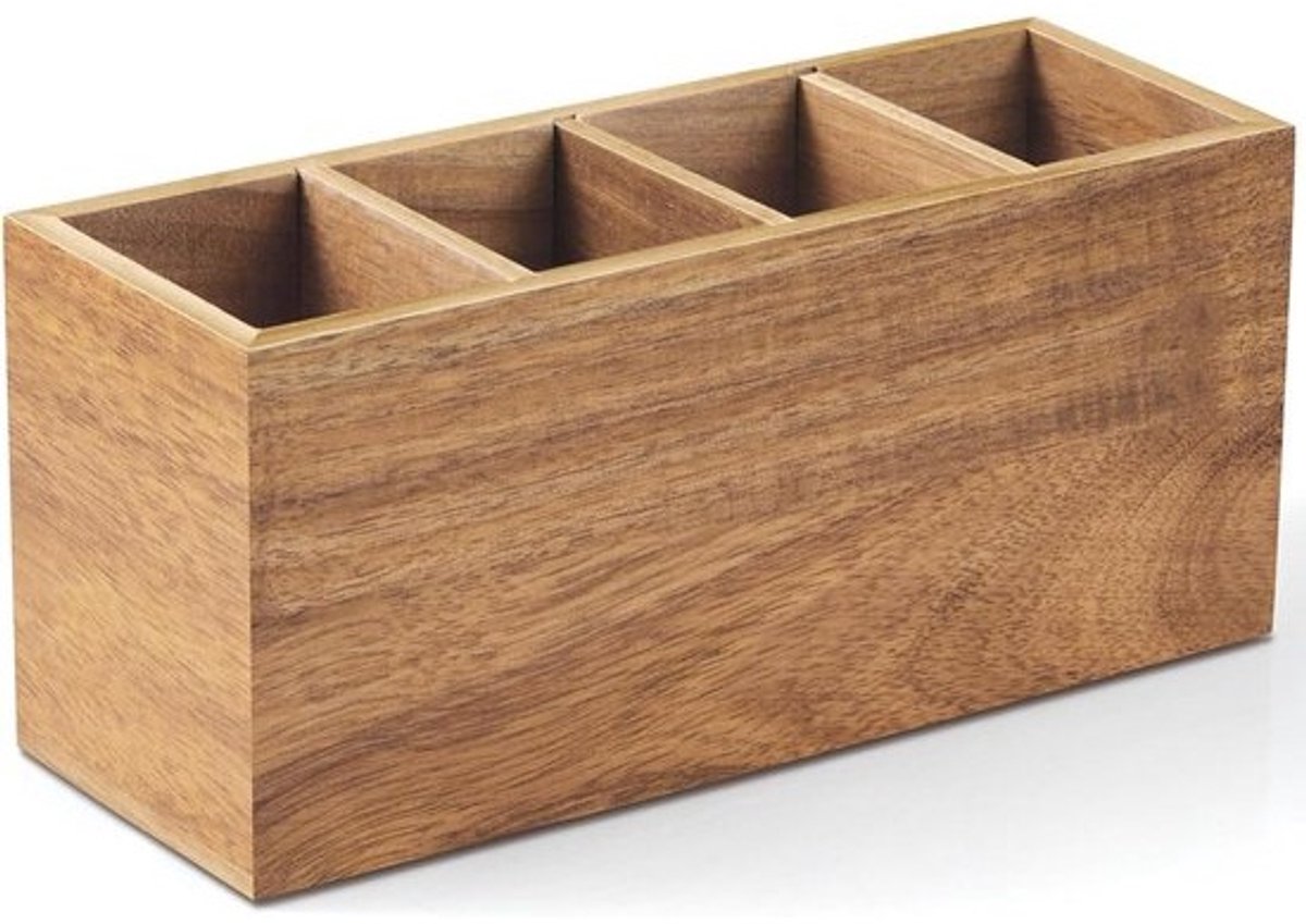 Bureau Organizer - Pennenhouder Bureau - Bureau Opruimen - Handgemaakt Acaciahout - 4 Vakken - Natuurlijk Hout