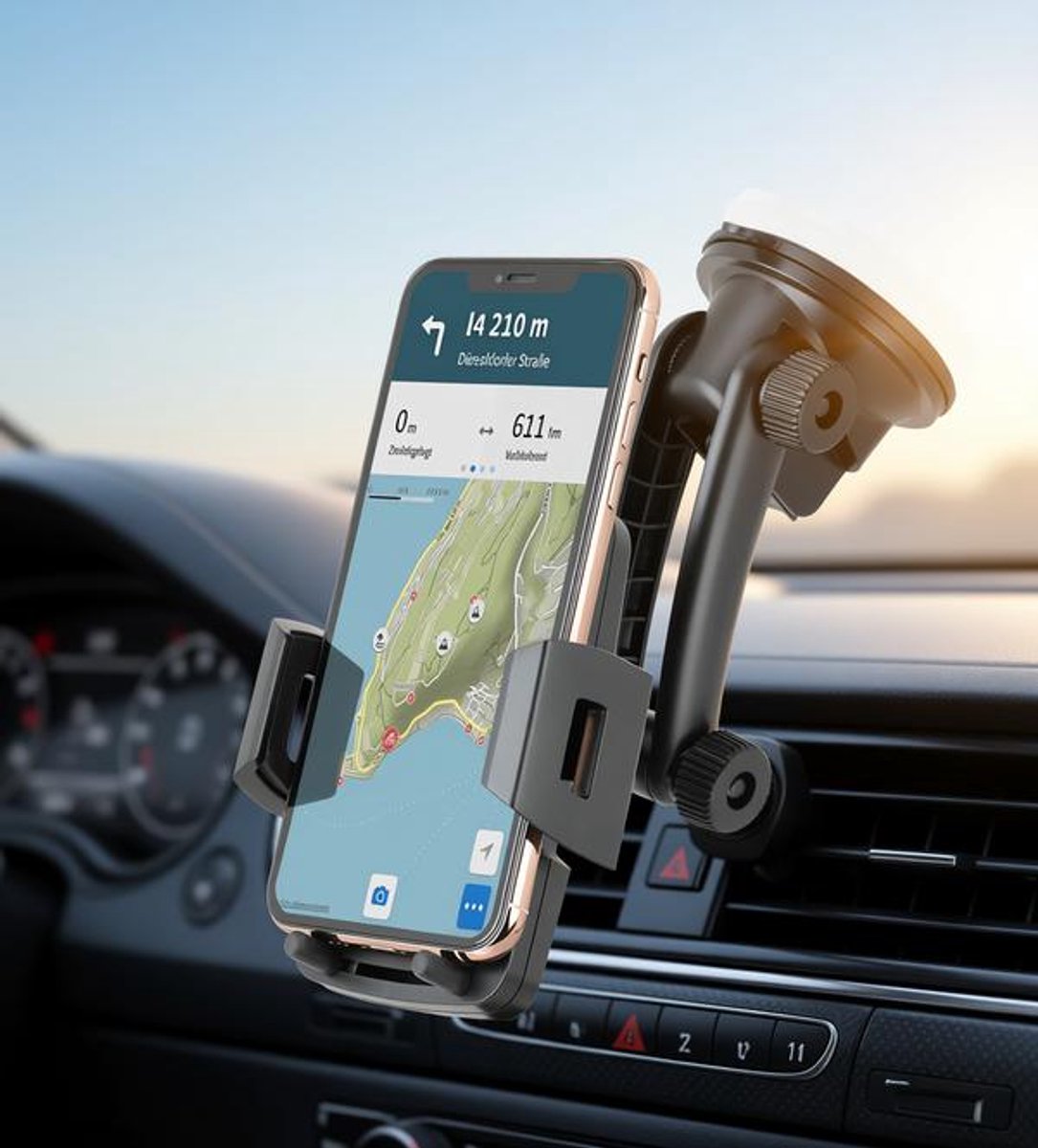LoShop Auto Telefoonhouder Zuignap Dashboard Ventilatie Kogelgewricht 360° Draaibaar voor iPhone 14 13 12 11 en meer