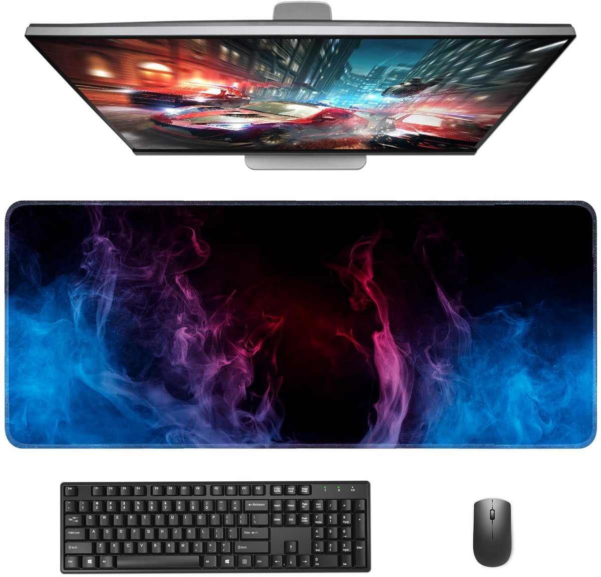 ( ͡° ͜ʖ ͡°) Gaming Muismat Bureauonderlegger XXL - Met antislip rubberen basis - Voor toetsenbord, pc en laptop - Vlam - 900x400mm