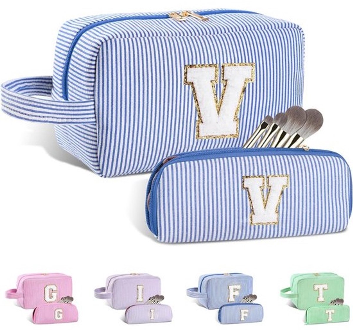 Gepersonaliseerde Make-up Tas met Initialen, Grote Reisetui voor Toilettas en Cosmetica, Cadeau voor Dames en Meisjes