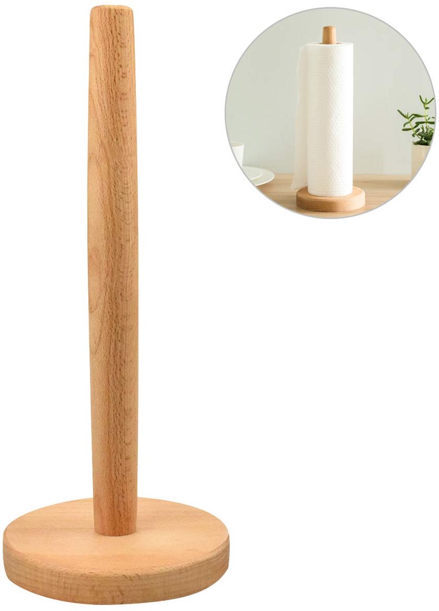 Ronde Houten Keukenrolhouder - Met antislipvoet - Voor keuken, slaapkamer, badkamer en naaiwerk - 31 x 13 cm
