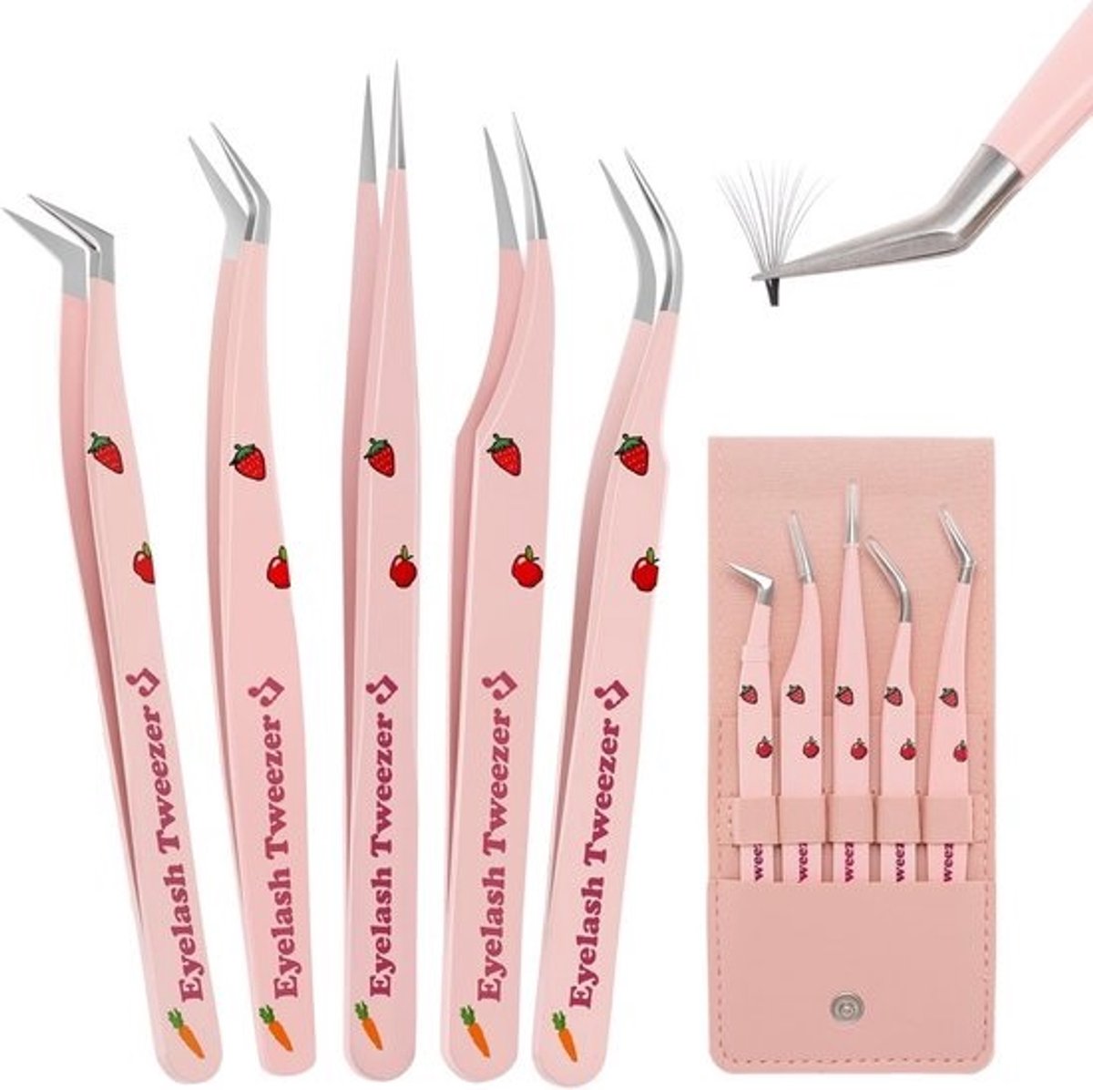5-delige precisie wimperverlengpincet set voor 2D-6D volume en individuele wimperextensions