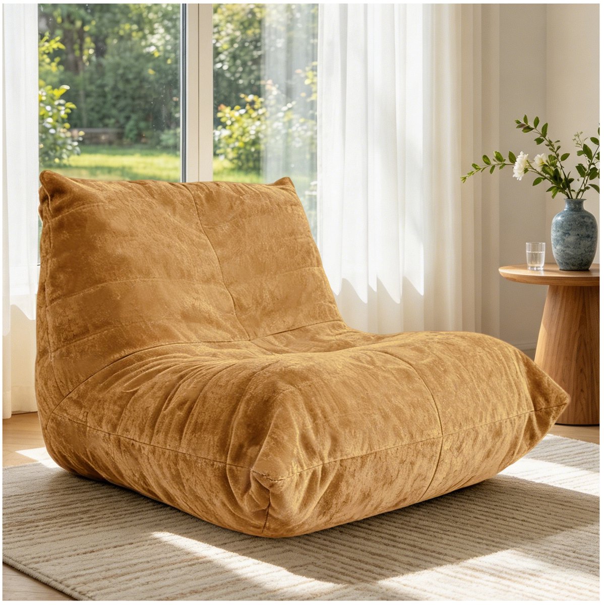 COVREO Zitzak stoel 100x90x80 cm geel stof - met rugleuning - indoor loungestoel voor volwassenen