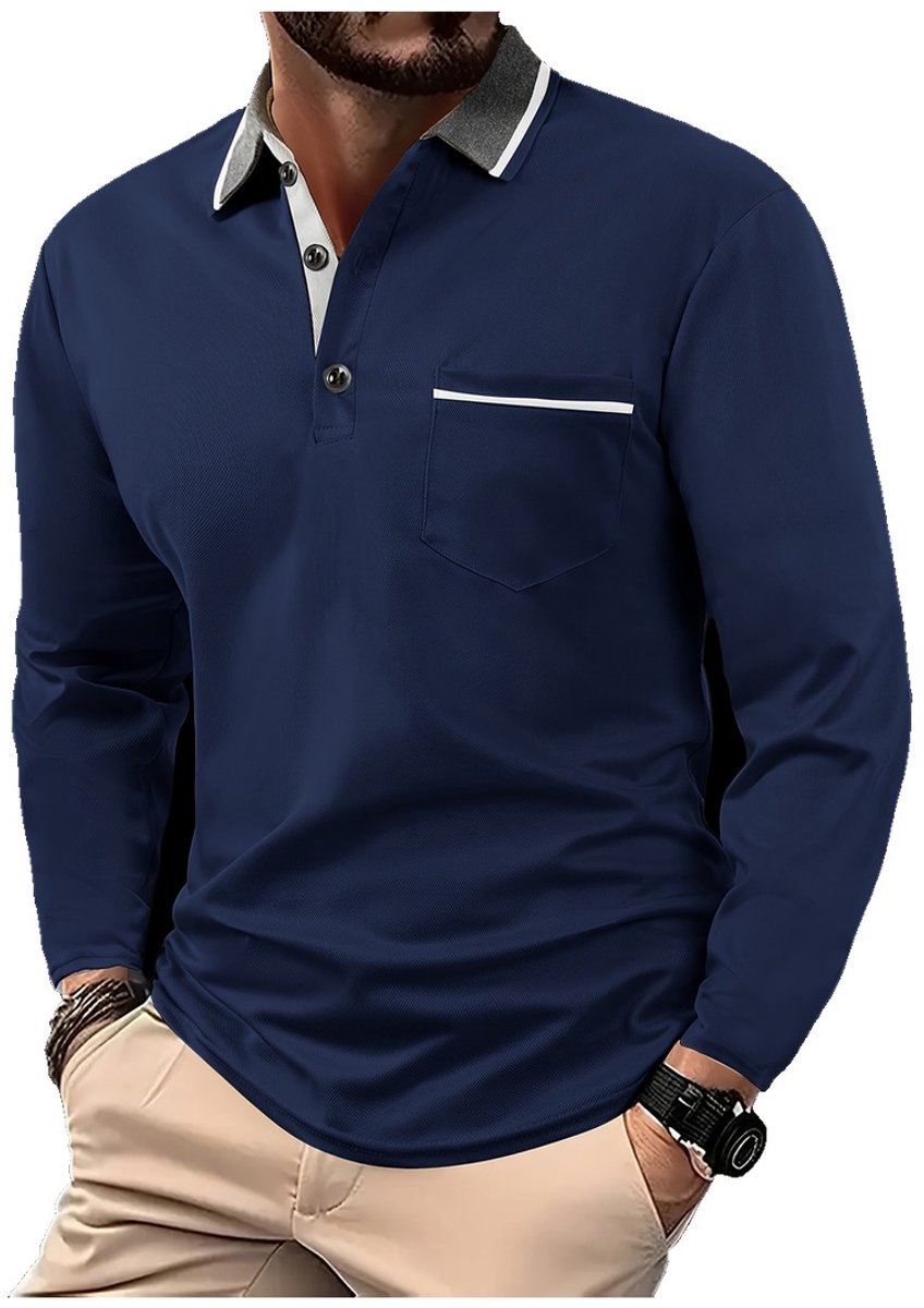 Currero Longsleeve Heren Oversized Lange Mouwen Shirt Roundneck Mannen Kleding T-Shirt Blauwe Marine