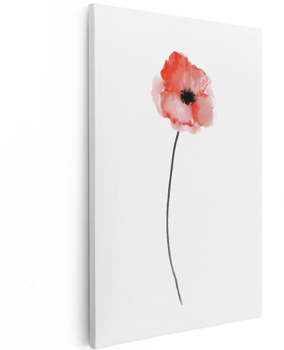 Artaza Canvas Schilderij Klaproos - 120x180 cm - Groot - Wanddecoratie Bloemen - Muurdecoratie Aquarel - Schilderijen Minimalistisch - Rood