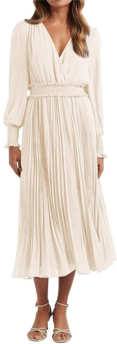 Vrouwen Chiffon Jurk met V-Hals en Lange Mouwen