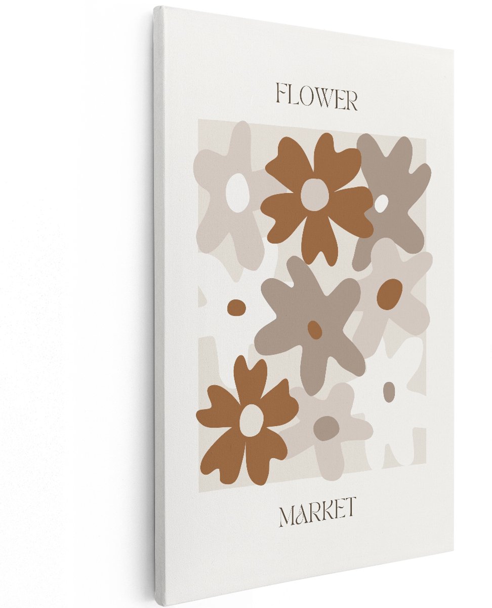 Artaza Canvas Schilderij Flower Market - 120x180 cm - Groot - Wanddecoratie Boho - Muurdecoratie Abstract Bloemen - Decoratie Woonkamer