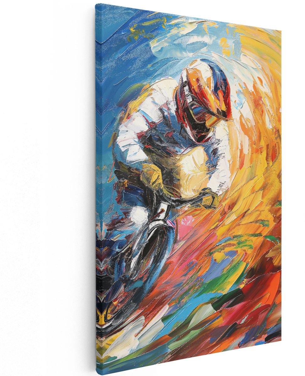 Artaza Canvas Schilderij Wielrenner - 120x180 cm - Groot - Wanddecoratie Sport - Muurdecoratie Olieverfschilderij - Decoratie Woonkamer - Kleurrijk