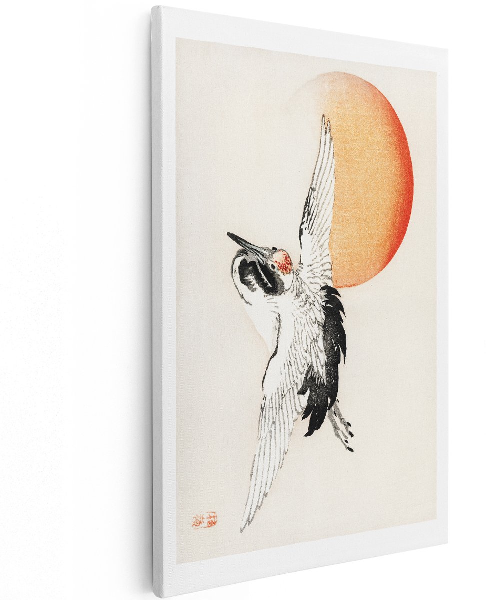 Artaza Canvas Schilderij Kraanvogel - 120x180 cm - Groot - Wanddecoratie Vogels - Muurdecoratie Japandi - Schilderijen Op Canvas Rode Zon