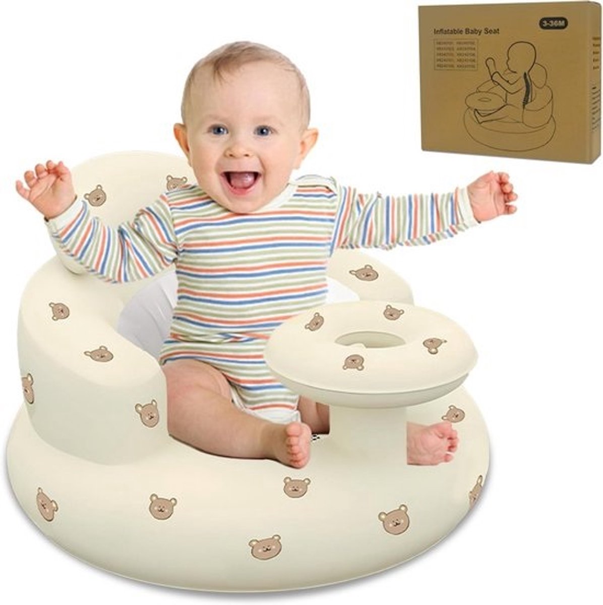 Opblaasbare Babystoel vanaf 3 Maanden - Comfortabele Zithulp met Rug- en Neksteun en Ingebouwde Luchtpomp