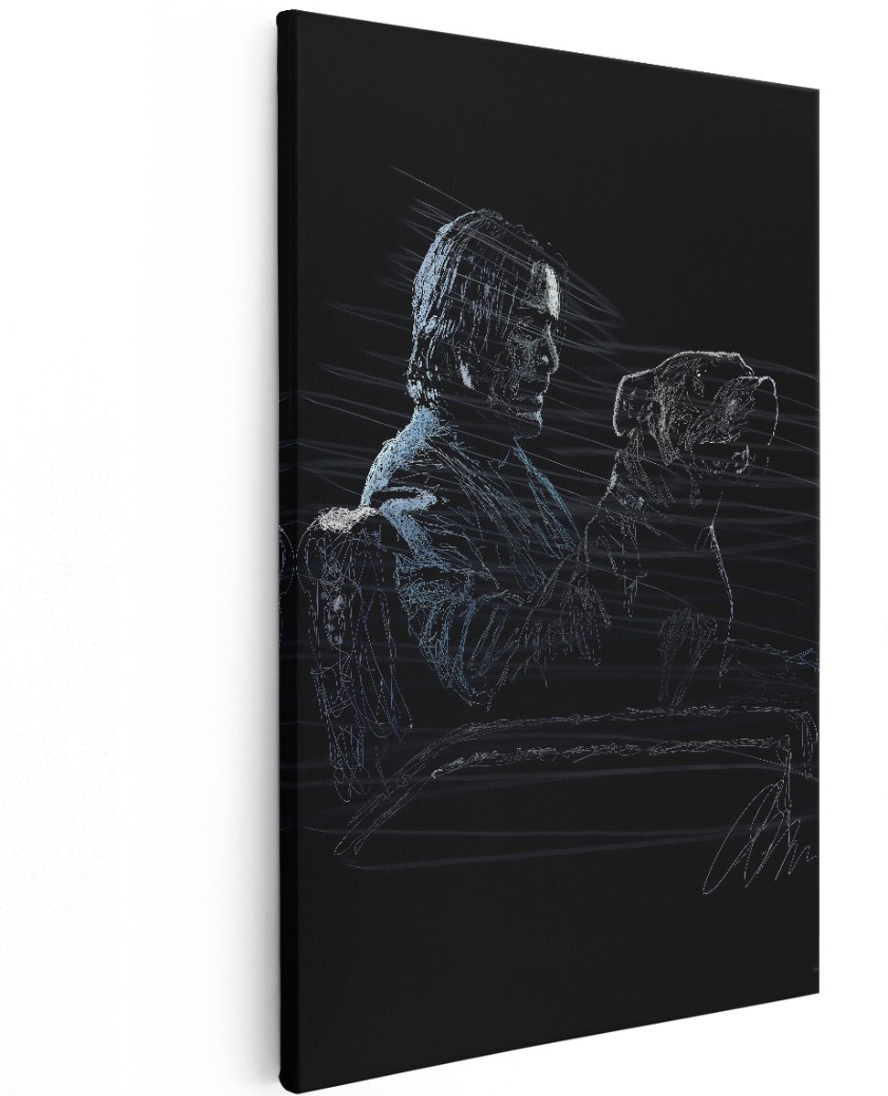 Artaza Canvas Schilderij John Wick - 120x180 cm - Groot - Wanddecoratie Man Met Hond - Muurdecoratie Portret - Schilderijen Op Canvas Zwart