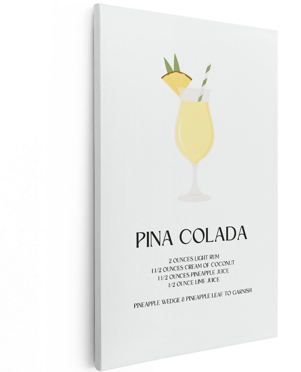 Artaza Canvas Schilderij Pina Colada - 120x180 cm - Groot - Wanddecoratie Cocktail Recept - Muurdecoratie Ananas - Decoratie Bar Tropisch