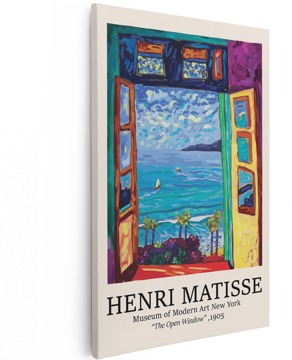 Artaza Canvas Schilderij Henri Matisse - 120x180 cm - Groot - Wanddecoratie The Open Window - Muurdecoratie Zeezicht - Kleurrijk Schilderij