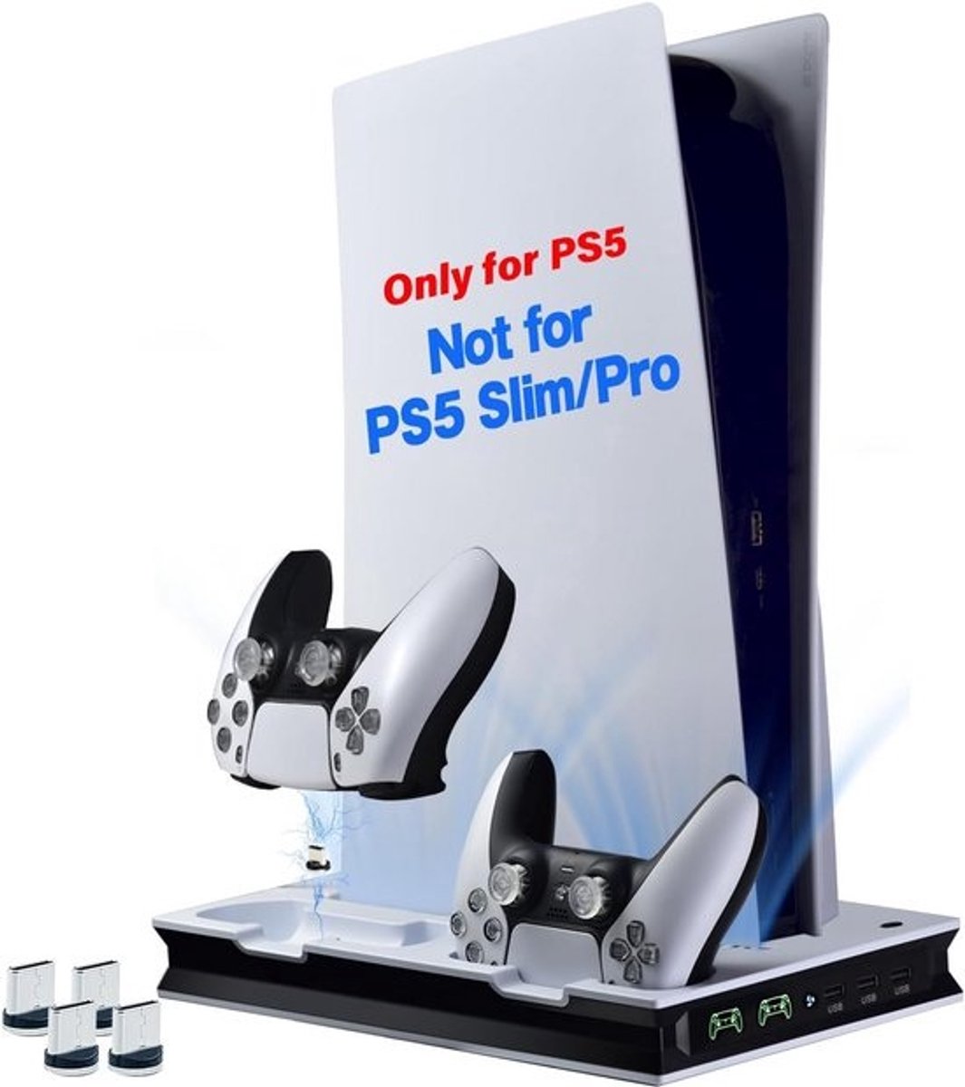 Verticale Standaard voor PS5 met Koelventilatoren en Dubbel Oplaadstation voor Controllers