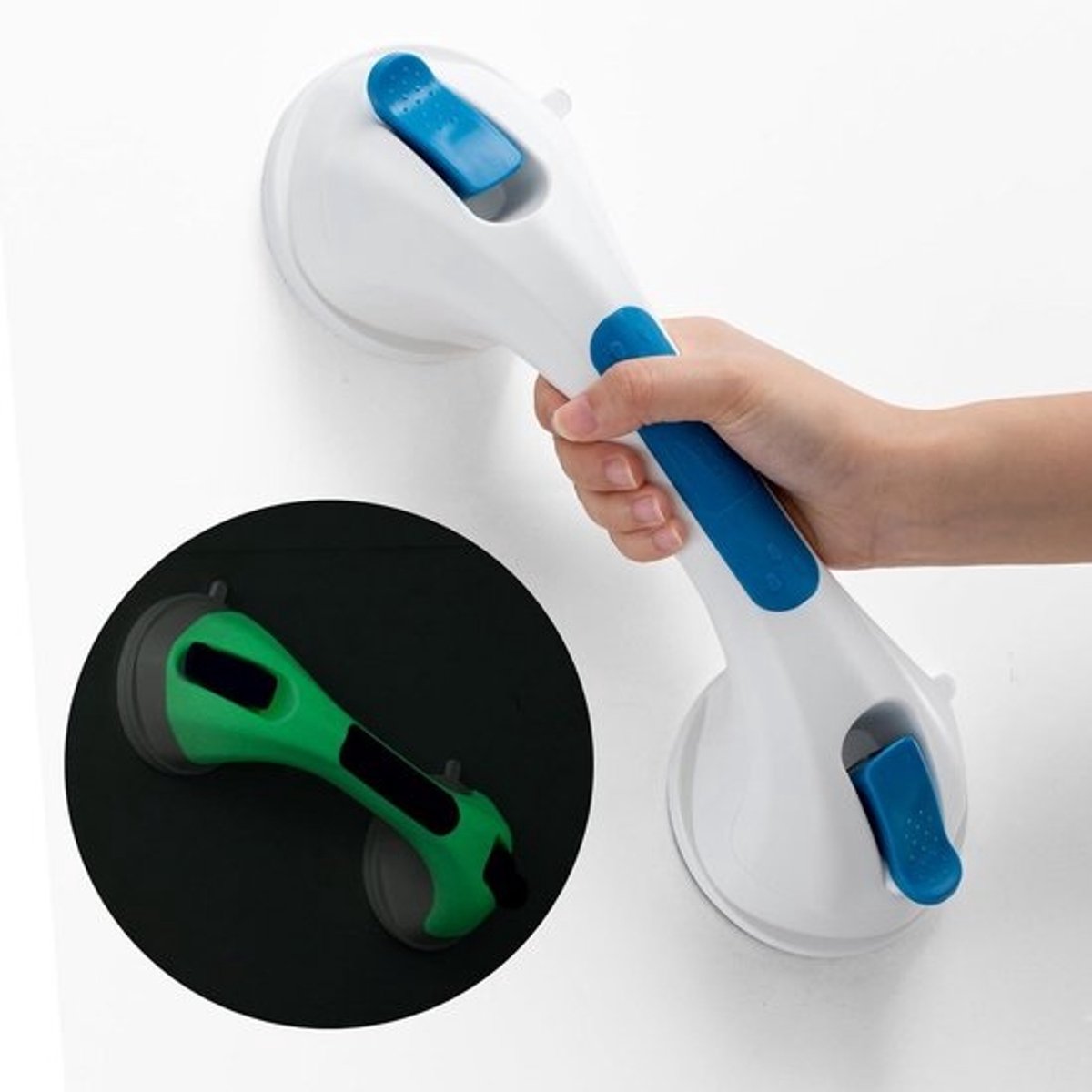 Veiligheidshandgrepen Badkamer - Zuignap Steunen - Ouderen Hulp - Oplichtend in Donker - 31 cm Lengte - Blauw