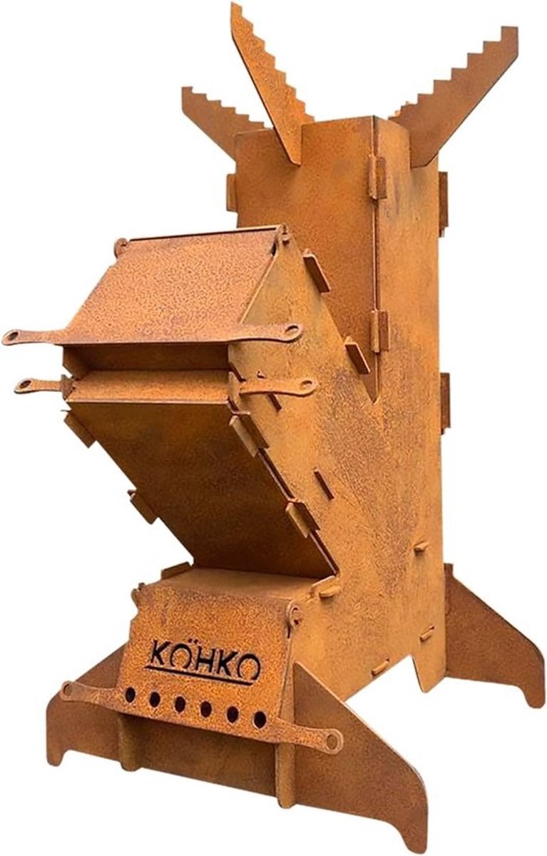 Multifunctionele Raketoven voor Buiten - Cortenstaal Campingoven voor BBQ en Grill