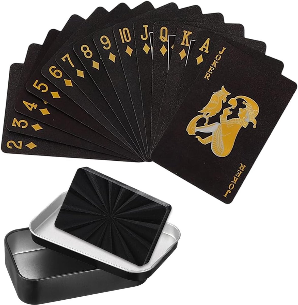 Professionele 54-delige set zwarte waterdichte speelkaarten, ideaal voor poker, feesten en cadeau's, compleet met zwarte opbergdoos