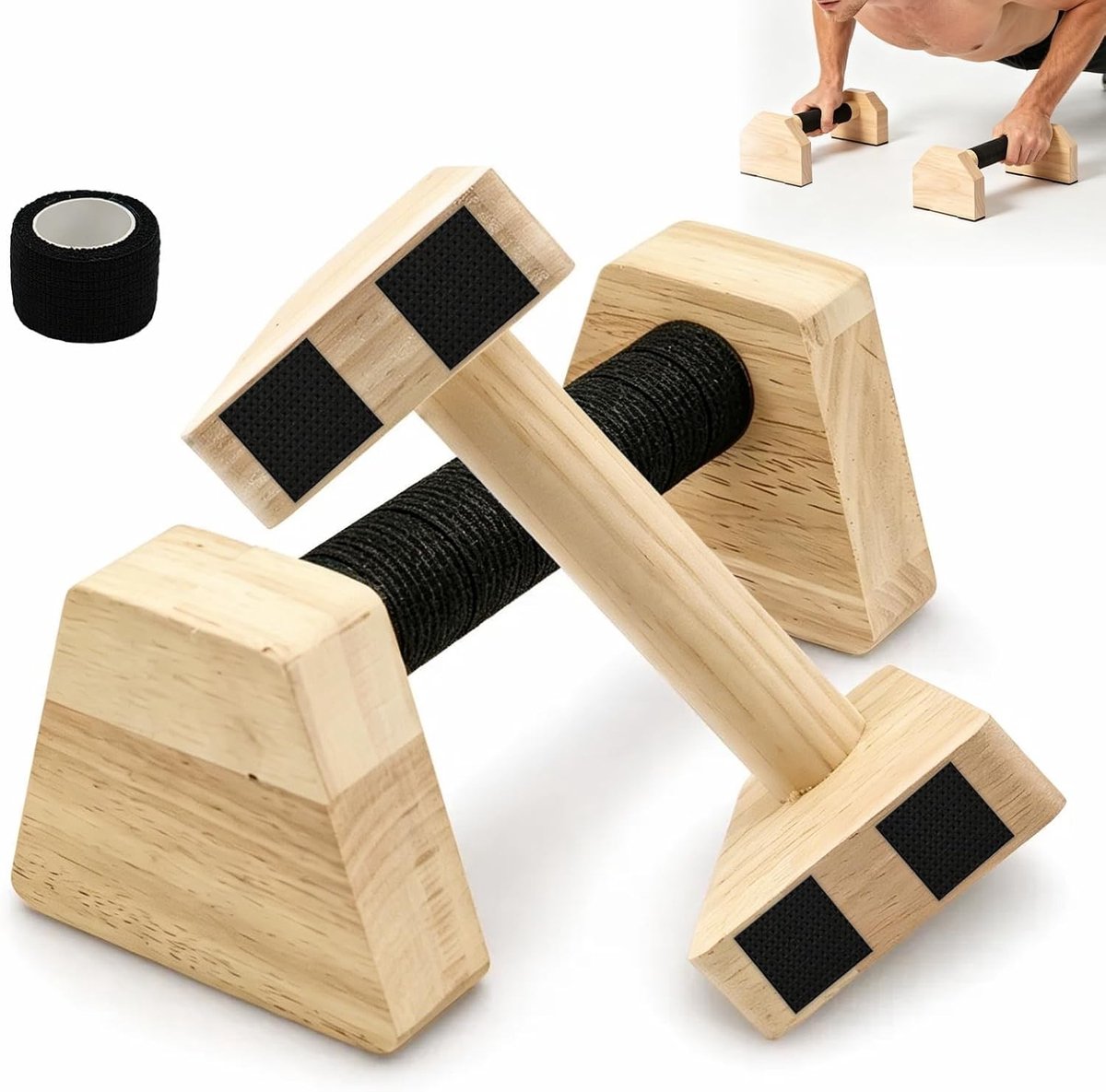 Houten Push Up Handgrepen, 2 Stuks, Antislip Parallels voor Calisthenics, Krachttraining en Fitness Oefeningen