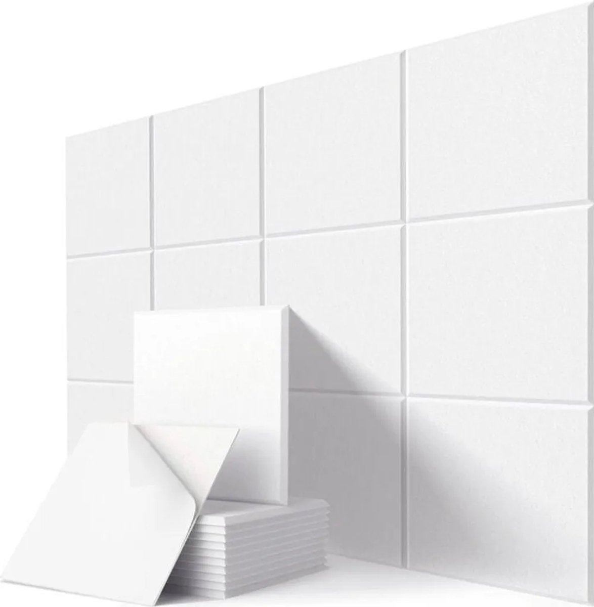 12 vierkante geluidsabsorberende panelen, zelfklevende geluidsdempende pads Geschikt voor hoge dichtheid, Geschikt voor kantoren en woningen, gemaakt van polyestervezel, 30 x 30 x 0,9 cm – wit.