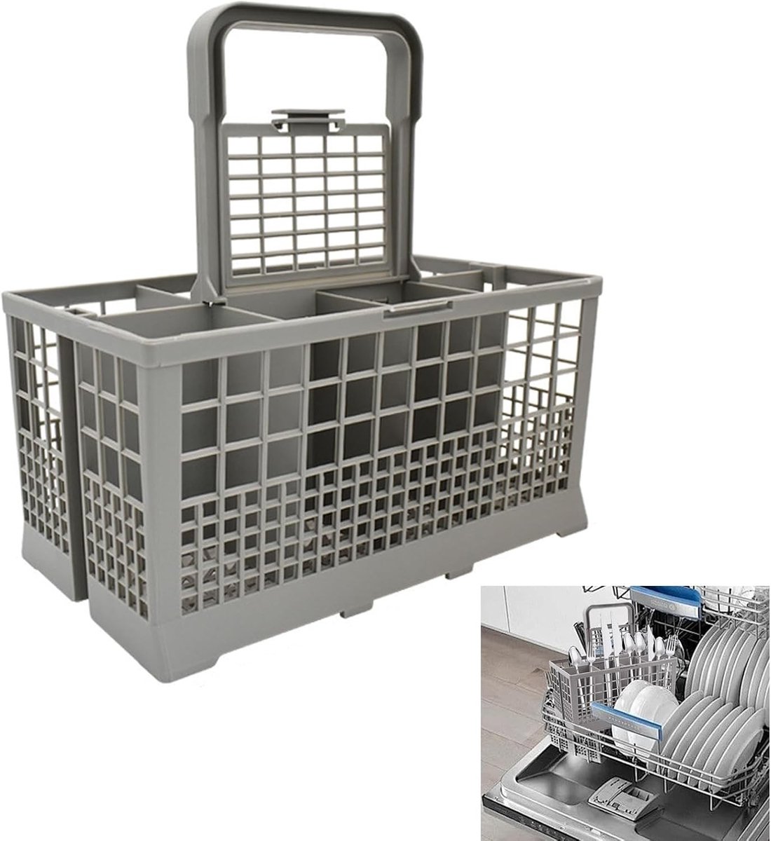 Afneembare handgreep bestekmand voor vaatwasser, universeel en compact design, 24 x 13,9 x 12,4 cm, geschikt voor diverse modellen
