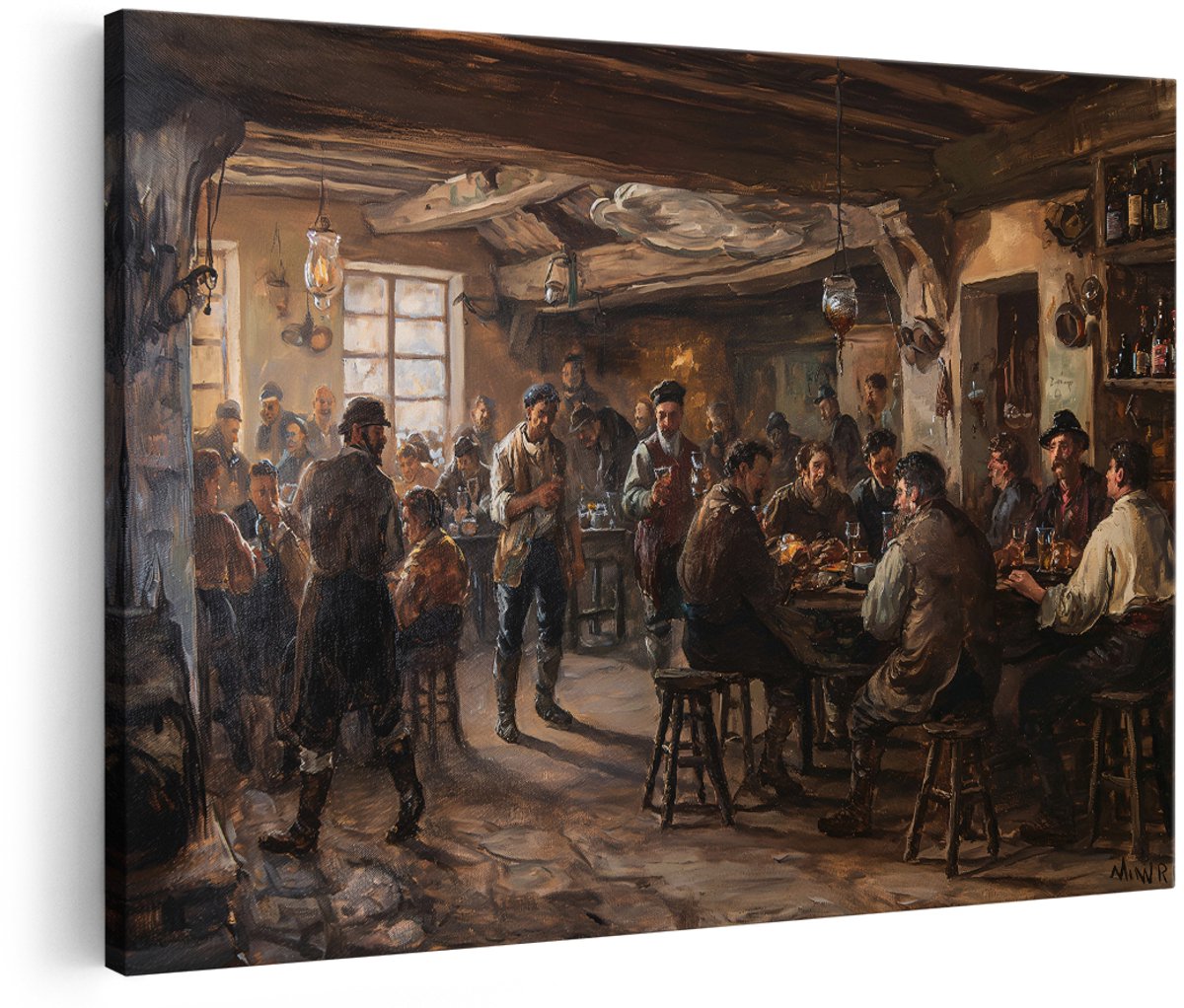 Artaza Canvas Schilderij Oude Meesters - 180x120 cm - Groot - Wanddecoratie Vintage Kroeg - Muurdecoratie Cafe Tafereel - Decoratie Woonkamer