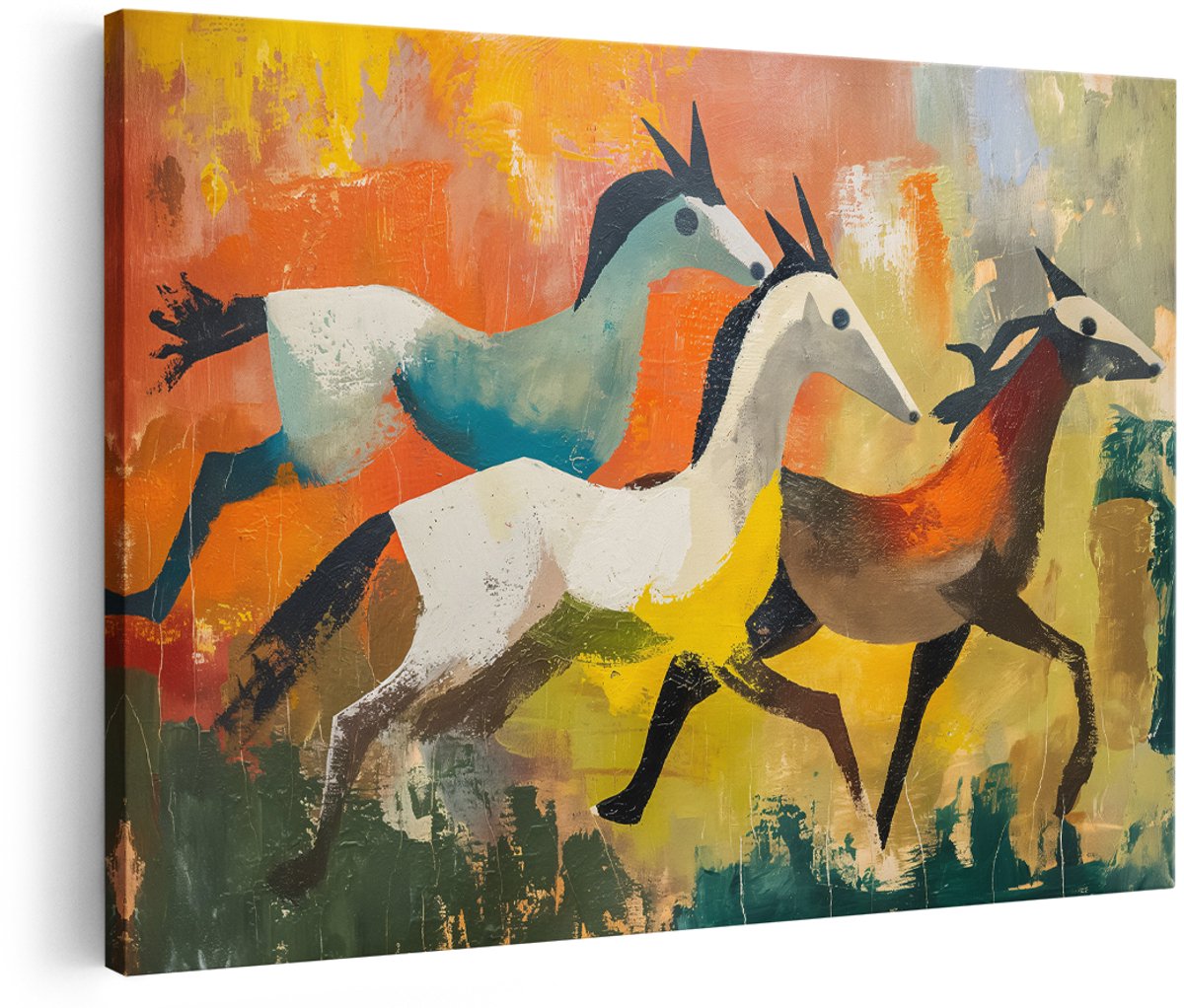 Artaza Canvas Schilderij Paarden - 180x120 cm - Groot - Wanddecoratie Abstract - Muurdecoratie Modern - Decoratie Kleurrijk - Schilderijen Op Canvas
