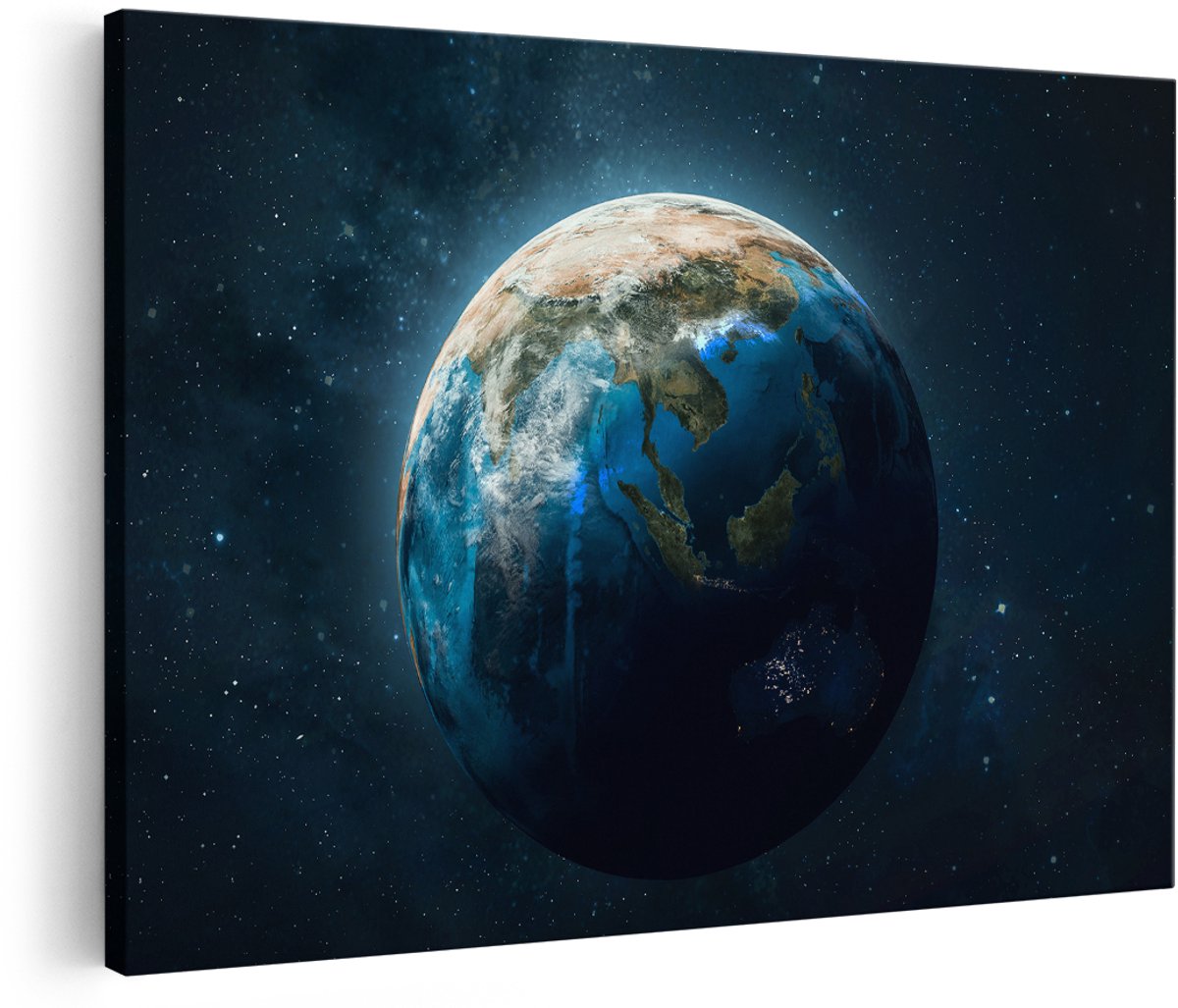 Artaza Canvas Schilderij De Aarde Vanuit De Ruimte - 180x120 cm - Groot - Wanddecoratie Woonkamer - Schilderijen - Muurdecoratie