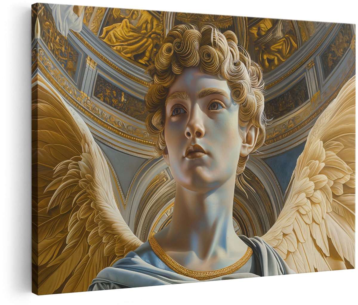 Artaza Canvas Schilderij Engel - 180x120 cm - Groot - Wanddecoratie Goud - Muurdecoratie Klassiek - Decoratie Portret - Schilderijen Op Canvas