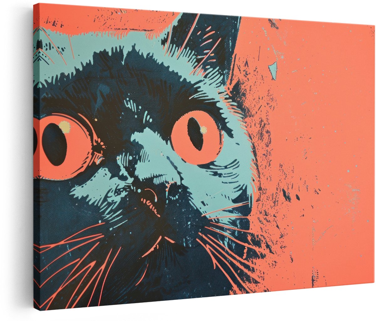 Artaza Canvas Schilderij Zwarte Kat - 180x120 cm - Groot - Wanddecoratie Pop Art - Muurdecoratie Dieren - Schilderijen Op Canvas Woonkamer - Oranje