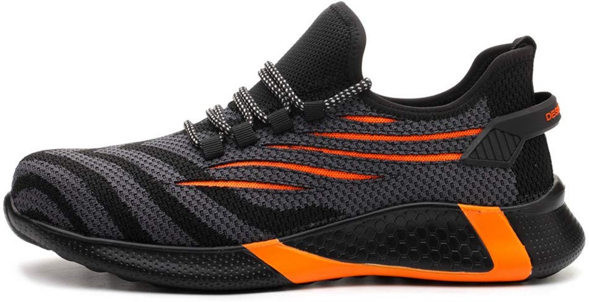 Werkschoenen Heren Veiligheidsschoenen Dames met Stalen Neus Ademende Lichtgewicht Beschermende Schoenen, Oranje, 46EU - ShopVlot